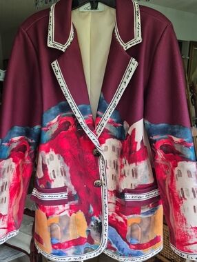 Made in Italy Cinque Terre Landscape Oversized Blazer OS Maroon